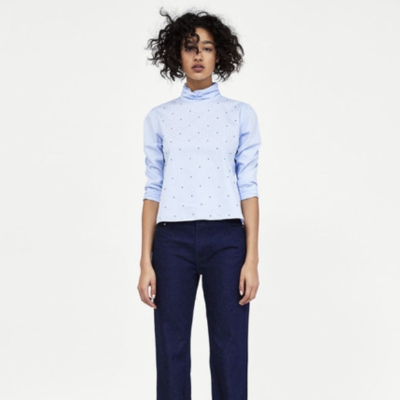 ๐ ZARA - Jeweled Mock Neck Blouse - Picture 2 of 11